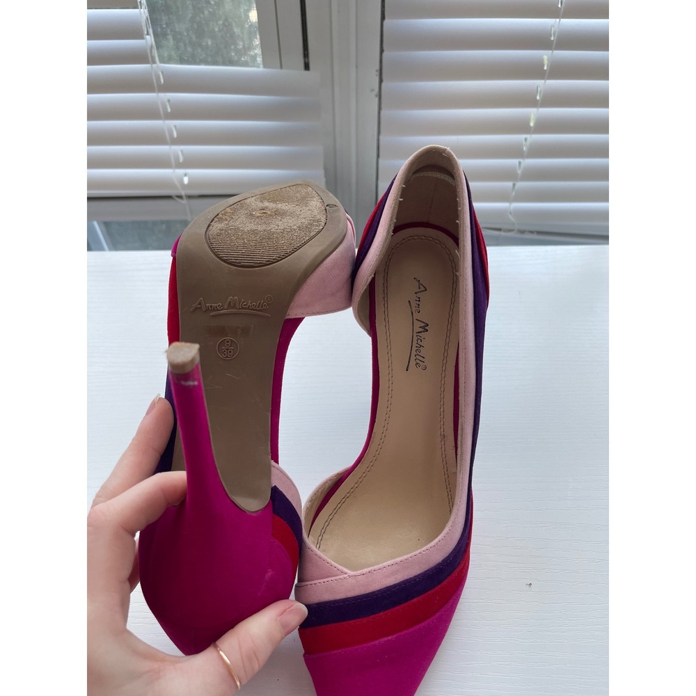 Anne Michelle Pink Purple Red Striped Pointed Toe D'Orsay Stiletto Pumps Size 8 - Picture 7 of 7